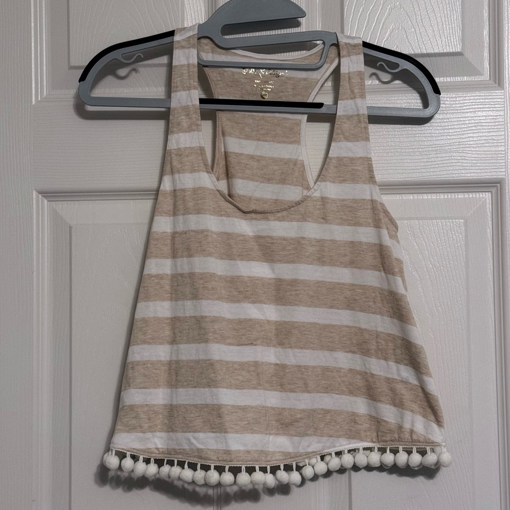 Lilly Pulitzer Tank with Pom Pom Trim Heathered Sand Bar Sandy Size XXS - Picture 2 of 5